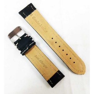 Curea Ceas Piele Naturala Neagra Cusatura Alba 22mm WZ2268 - Img 2