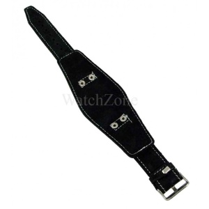 Curea ceas piele naturala neagra cusatura alba 24mm - Img 2