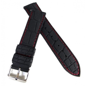 Curea Ceas Silicon Premium – Neagră cu Cusătură Roşie (20mm, 22mm, 24mm)