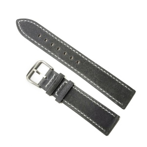 Curea de Ceas din Piele Naturală Gri – Finisaj Bizonat – Cusătură Albă – 18/20/22 mm