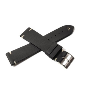 Curea de ceas Neagra din piele naturala cu cusatura alba 22mm GR1638N - Img 2