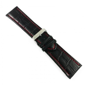Curea de ceas Neagra din piele naturala si cusatura rosie - 26mm, 28mm, 30mm - WZ3409 - Img 3