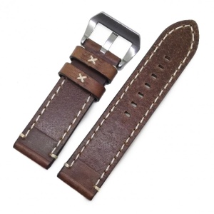 Curea de ceas Robusta din Piele Naturala - Culoare Maro, cusatura alba - 24mm - WZ4020 - Img 2
