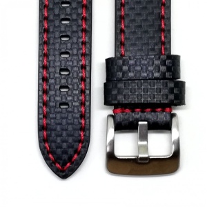 Curea piele naturala neagra cu cusatura rosie - 22mm 24mm - Img 5