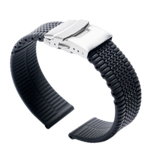 Curea Silicon Negru – 20/22/24 mm – Imprimeu Anvelopă – Închidere Deployant cu Butoane