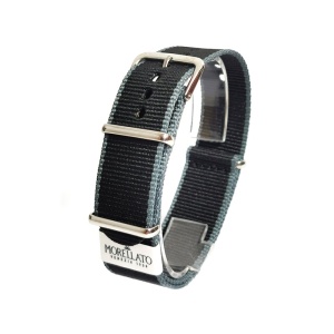 Curea tip NATO Negru cu Gri Morellato Band Fabric Ribbon - 18mm, 20mm, 22mm