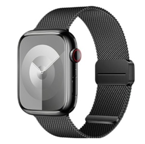 Milanese Loop Bratar pentru Apple Watch – Culoare Neagră – Oțel Inoxidabil – 38-49mm – Închidere Magnetică – Impermeabilă
