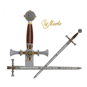 Spadă Templieră Damaschinată – Ediție Limitată „Eroi și Civilizații” – Aur pe Oțel AISI 440 – 120 cm - Img 4