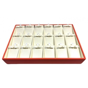 Tavă Prezentare Cercei, Structură Lemn și Piele Eco Orange/Crem – 250x180x35 mm