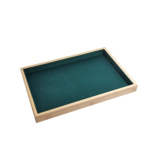 Tavă Simplă pentru Expunere Bijuterii – Lemn cu Catifea Verde – 35,5 x 24 x 3 cm – SM5304