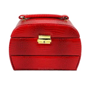 Caseta Bijuterii Piele Ecologica Rosie / Neagra mprimeu Crocodil WZ625 - Img 6