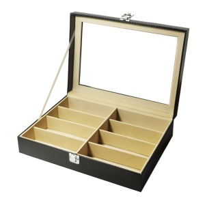 Casetă Ochelari 8 Spații – 2 Variante: Imprimeu Carbon / Negru – Geam Sticlă 3 mm - Img 3