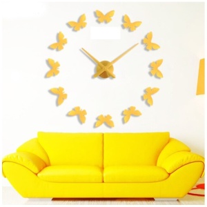 Ceas de perete 3D Argintiu / Auriu Butterfly DIY WZ2446 - Img 4