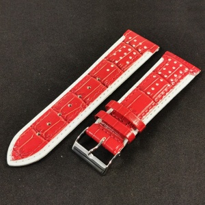 Curea Ceas „Racing Red” 2A22R – Piele Naturală Roșie cu Margini Albe (24mm) - Img 4