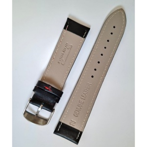 Curea Ceas din Piele Naturală Neagră, cu Cusătură Roșie 20mm 22mm - Img 3
