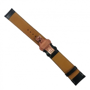 Curea ceas din piele neagra cu cusatura alba + Deployant auriu-roze 14mm 16mm 18mm 20mm 22mm 24mm - Img 3