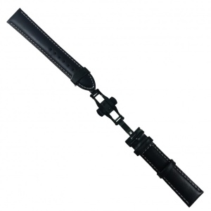Curea ceas din piele neagra cu cusatura alba + Deployant negru 14mm 16mm 18mm 20mm 22mm 24mm - Img 6