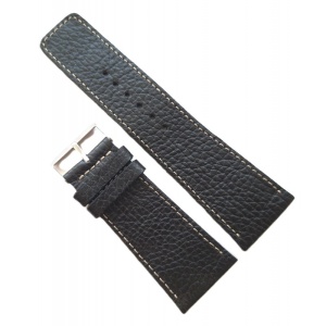 Curea Ceas Hand-Made – Piele Naturală Neagră, Cusătură Contrastantă 34mm