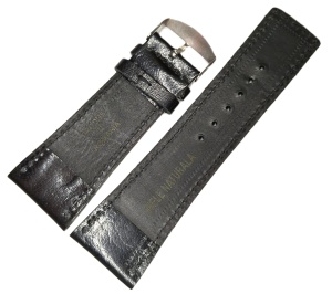 Curea Ceas HandMade în România – Piele Naturală Neagră – 34/22 mm – Cusătură Albastru Deschis - Img 3