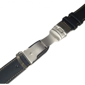 Curea Ceas Neagră 30mm – Cusătură Crem & Cataramă Deployant - Img 2