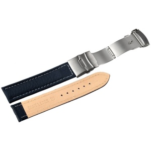 Curea Ceas Piele Naturala Albastra Deployant Cusatura Alba 16mm 18mm 20mm 22mm 24mm 8162302001 - Img 3