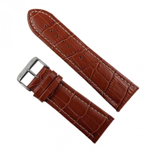Curea Ceas Piele Naturală Maro Deschis Imprimeu Crocodil Cusătură Albă 28mm WZ2361