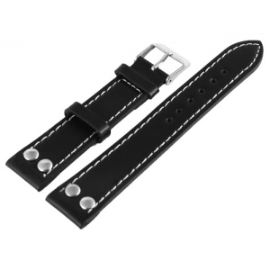 Curea Ceas Piele Naturala Neagra Cusatura Alba 18mm RP8121018072