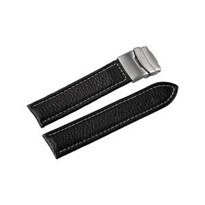 Curea Ceas Piele Naturala Neagra Deployant Cusatura Alba 16mm - 24mm 816210200118