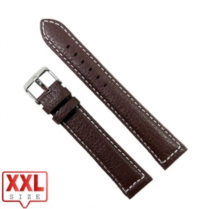 Curea Ceas XXL Piele Naturala Maro Cusatura Alba 18mm 20mm WZ2311 - Img 3