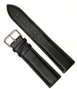 Curea Clasică Piele Naturală Neagră – 14-24 mm – Quick Release – Cataramă Argintie – Cusătură Neagră