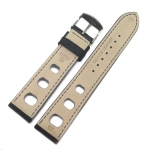 Curea de ceas Alfa din Piele Naturala - Culoare Neagra - Model cu Gaurele - 20mm - WZ3980 - Img 2