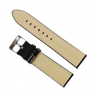 Curea de ceas din piele naturala Neagra, cusatura alba - 22mm WZ2888 - Img 2