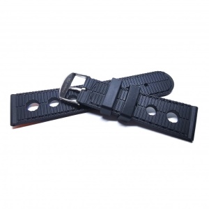 Curea de ceas din Silicon - Culoare Neagra, Model cu Gaurele - 20mm, 22mm - Img 2