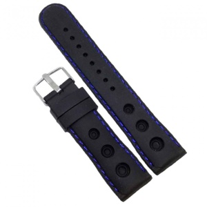 Curea de Ceas din Silicon Time Veranda – 22mm | Negru cu Cusătură Albastră și Găuri de Aerisire - Img 1