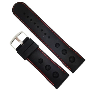 Curea de Ceas din Silicon Time Veranda – 22mm | Negru Mat cu Cusătură Roșie