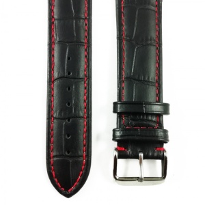 Curea de ceas Neagra din piele naturala cu cusatura rosie - 16mm, 22mm, 24mm - WZ3418 - Img 2