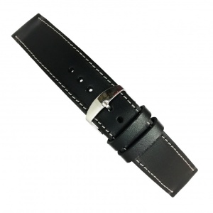 Curea de ceas Piele Naturala Neagra Cusatura Alba - Lungime XL 28mm - Img 4
