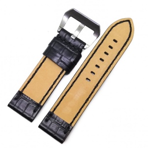 Curea de ceas Robusta din Piele Naturala - Culoare Neagra, Imprimeu Crocodil - 24mm - WZ4023 - Img 2