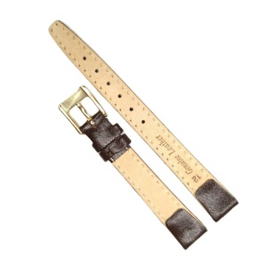 Curea pentru Ceasuri cu Anse Fixe (Telescop Sudat) – Piele Maro Închis – 12/10 mm – Lungime M (Damă) – Cataramă Aurie - Img 2