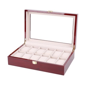 Cutie Depozitare 12 Ceasuri – Lemn Natural – Elemente Aurii – Catifea – 33x20x9 cm – WatchBox