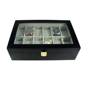Cutie depozitare ceasuri lemn masiv 12 spatii neagra 12LN + CADOU - Img 4