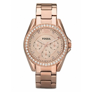 Fossil ES2811 – Ceas de Dama Roz Auriu (Rose Gold) – Cadran cu Cifre Romane – Coroană cu Cristale – Mișcare Quartz