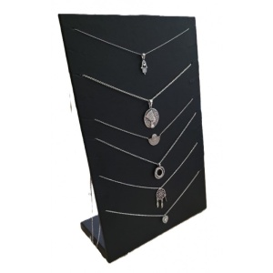 Panou Prezentare Lanțuri Formă de L – Piele Ecologică Neagră – 30 x 20 cm – Expozitor pentru Case de Amanet