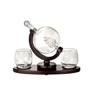 Set Decantor „World Traveler” – Glob Pământesc cu Corabie Interioară, 2 Pahare și Suport Rotativ - Img 1