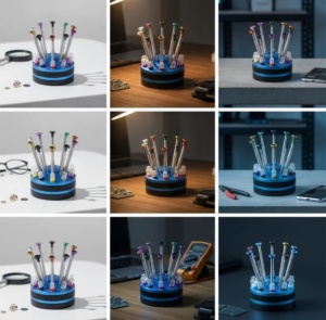 Set Șurubelnițe de Precizie cu Stand Rotativ – Aliaj Aluminiu-Cupru – Pentru Telefoane, Laptopuri, Ceasuri și Ochelari - Img 6
