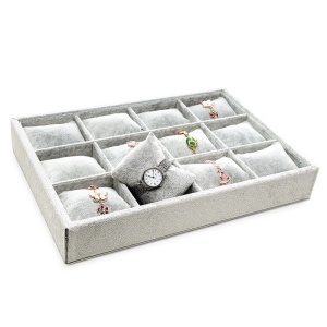 Tava Expunere Ceasuri 12 Spatii Gri / Rosie / Neagra Din Catifea WZ2271 - Img 4