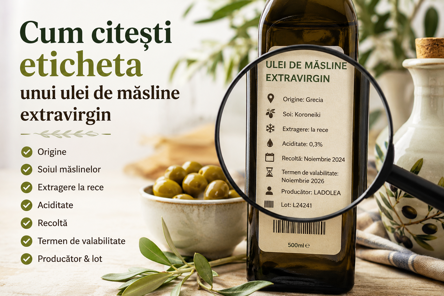 Cum citești eticheta unui ulei de măsline extravirgin