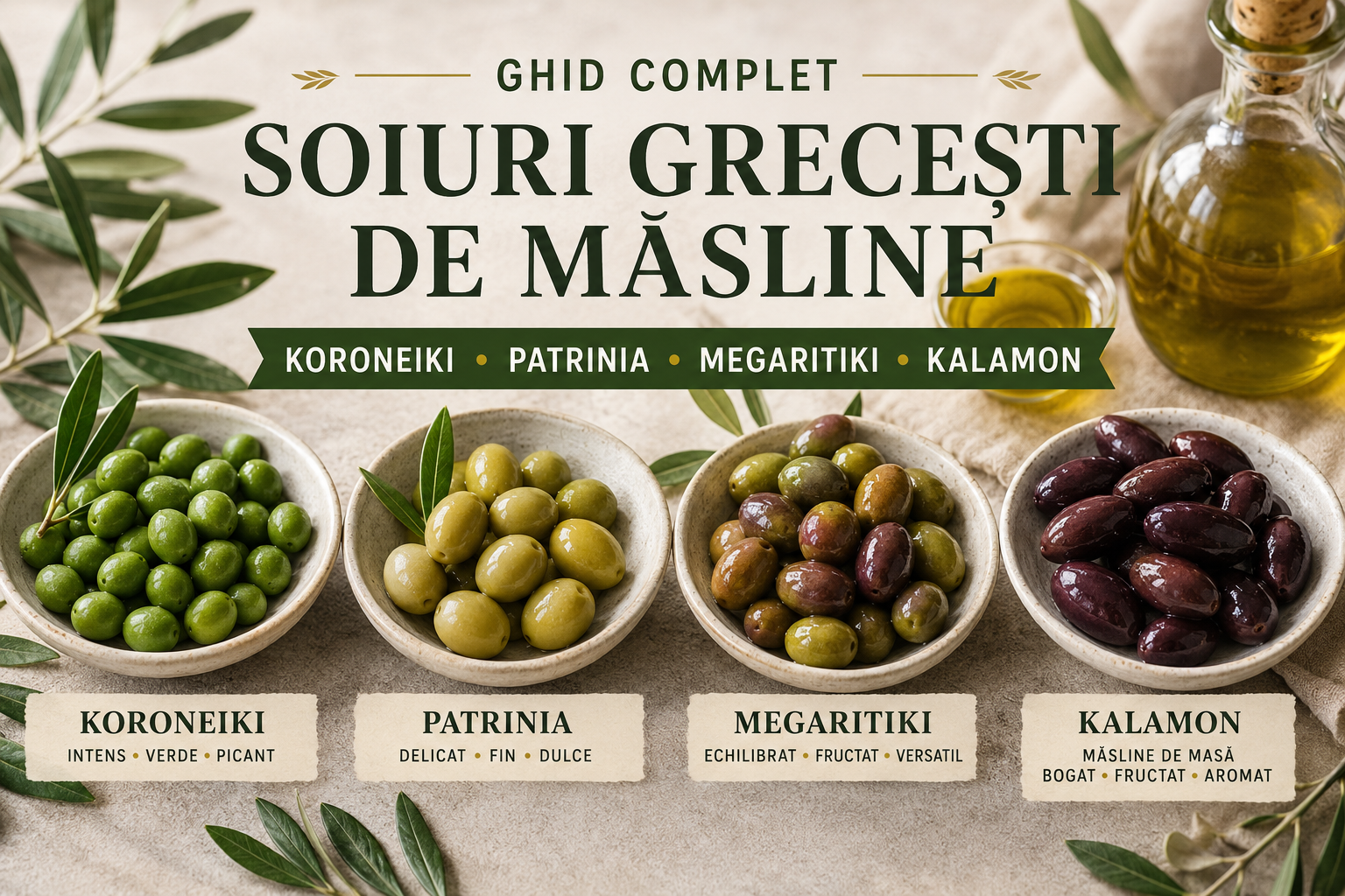 Ghid complet al soiurilor grecești de măsline: Koroneiki, Patrinia, Megaritiki și Kalamon