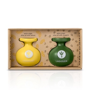 Set Oliviere pentru cadou: Ulei de măsline extravirgin cu lămâie + oregano 80 ml - Edție de Lux în Oliviere din Ceramică Lucrate Manual