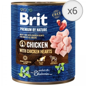 Bax 6 conserve Brit Premium by Nature Chicken with Hearts 800 g